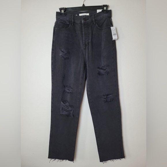 PacSun High Rise Straight Jeans Size 25 Black Raw Hem Button Fly NWT - Picture 1 of 8